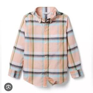 NWT- Janie and Jack Peach Plaid Button Down Shirt (size 7)